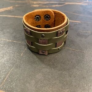 Olive Green Leather Cuff Bracelet